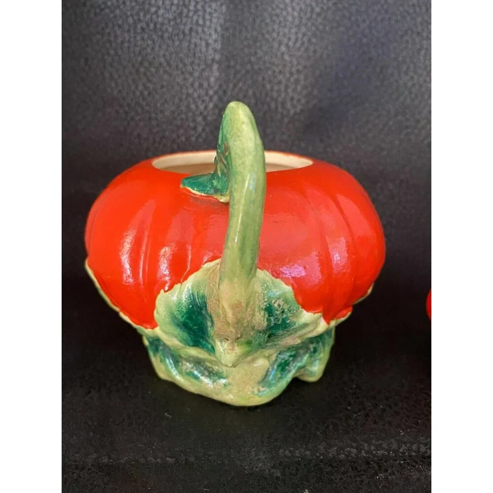 Vintage Pumpkin Tomato Salt Pepper Cream & Sugar 5‎ Pc Set - Made In Japan